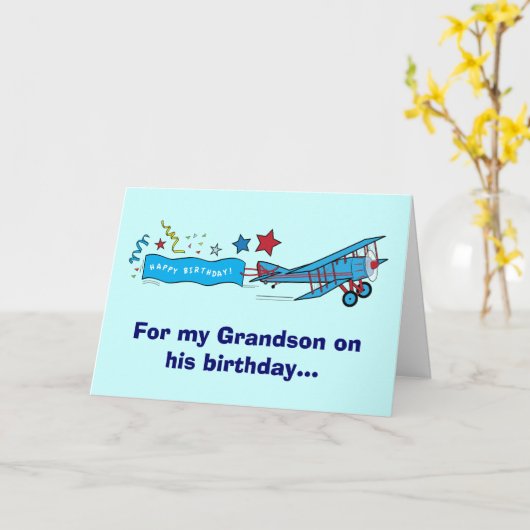 Gelukkige Verjaardag Kleinzoon Vliegtuig Kaart (Gele Bloem)