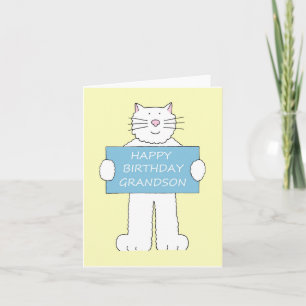 Gelukkige Verjaardag Kleinzoon Witte Kat Kaart