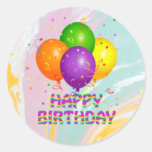 Gelukkige verjaardag, kleurrijk verjaardagsontwerp ronde sticker