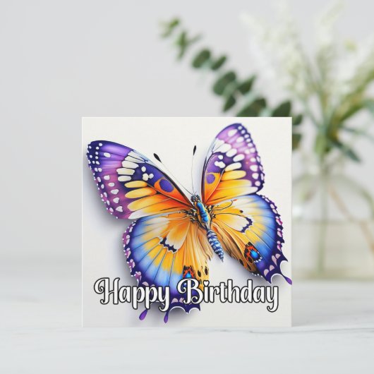 Gelukkige Verjaardag Kleurrijk Vlinderkunstwerk (Staand voorkant)