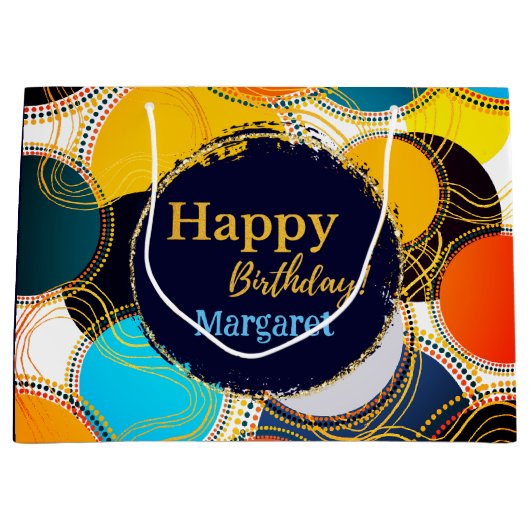 Gelukkige Verjaardag Kleurrijke 80's Retro Abstrac Groot Cadeauzakje (Voorkant)