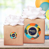 Gelukkige Verjaardag Kleurrijke 80's Retro Abstrac Ronde Sticker