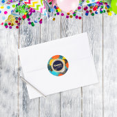 Gelukkige Verjaardag Kleurrijke 80's Retro Abstrac Ronde Sticker