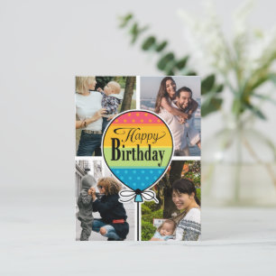 Gelukkige Verjaardag Kleurrijke Ballon 4 Fotokaart Briefkaart