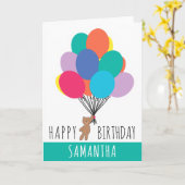 Gelukkige Verjaardag Kleurrijke Ballon Teddy Bear Kaart (Gele Bloem)