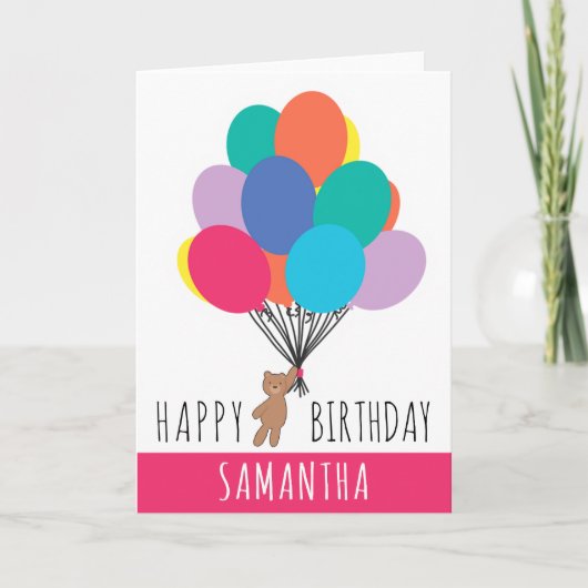 Gelukkige Verjaardag Kleurrijke Ballon Teddy Bear  Kaart (Voorkant)