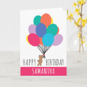 Gelukkige Verjaardag Kleurrijke Ballon Teddy Bear  Kaart (Gele Bloem)