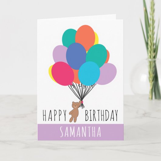 Gelukkige Verjaardag Kleurrijke Ballon Teddy Bear  Kaart (Voorkant)