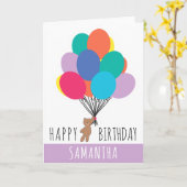 Gelukkige Verjaardag Kleurrijke Ballon Teddy Bear  Kaart (Gele Bloem)