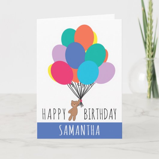 Gelukkige Verjaardag Kleurrijke Ballon Teddy Bear  Kaart (Voorkant)