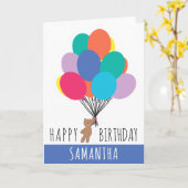 Gelukkige Verjaardag Kleurrijke Ballon Teddy Bear  Kaart (Gele Bloem)