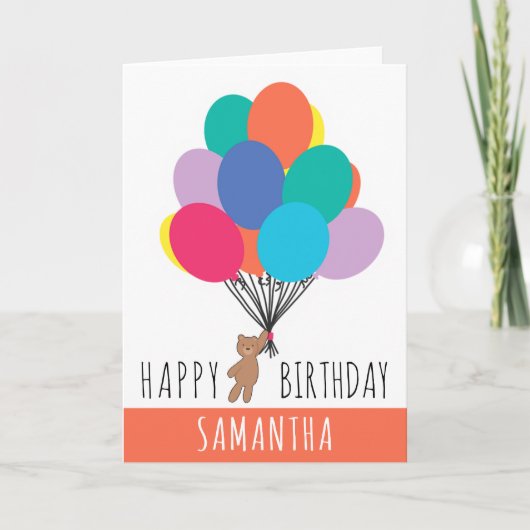Gelukkige Verjaardag Kleurrijke Ballon Teddy Bear  Kaart (Voorkant)