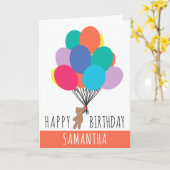 Gelukkige Verjaardag Kleurrijke Ballon Teddy Bear  Kaart (Gele Bloem)