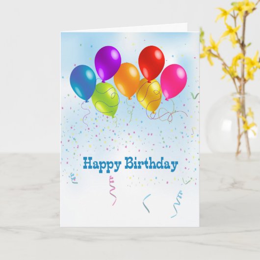 Gelukkige verjaardag, kleurrijke ballonnen, Confet Kaart (Gele Bloem)
