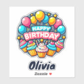 Gelukkige Verjaardag Kleurrijke Ballonnen en Cupca Sticker (Vel)