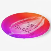 Gelukkige Verjaardag Kleurrijke Bloemtulpen Roze P Papieren Bordje (Gekanteld)