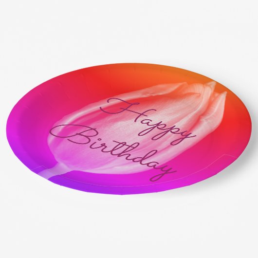 Gelukkige Verjaardag Kleurrijke Bloemtulpen Roze P Papieren Bordje (Gekanteld)