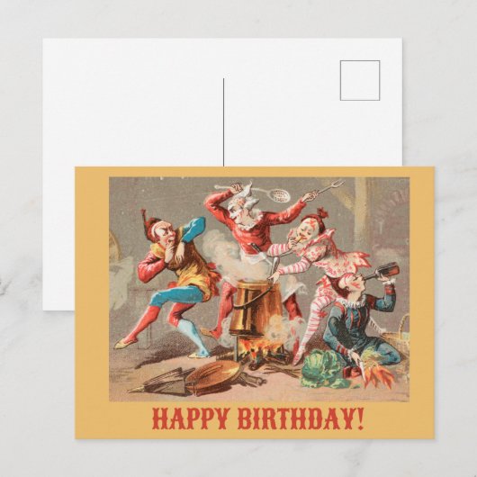 Gelukkige Verjaardag Kleurrijke  Clowns Briefkaart (Voorkant / Achterkant)
