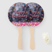 Gelukkige Verjaardag Kleurrijke Confetti & snoep Handwaaier (Voorkant en achterkant)