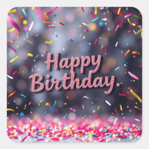 Gelukkige Verjaardag Kleurrijke Confetti & snoep Vierkante Sticker
