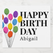 Gelukkige verjaardag kleurrijke feestballonnen sparkling wijnetiket (Enkel label)