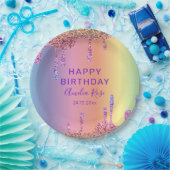 Gelukkige Verjaardag Kleurrijke Glitter Drips Part Papieren Bordje (Feest)