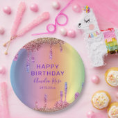 Gelukkige Verjaardag Kleurrijke Glitter Drips Part Papieren Bordje (Feest)