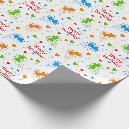 Gelukkige Verjaardag Kleurrijke Harten Cadeaupapier (Hoek)