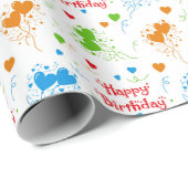 Gelukkige Verjaardag Kleurrijke Harten Cadeaupapier (Rol Hoek)