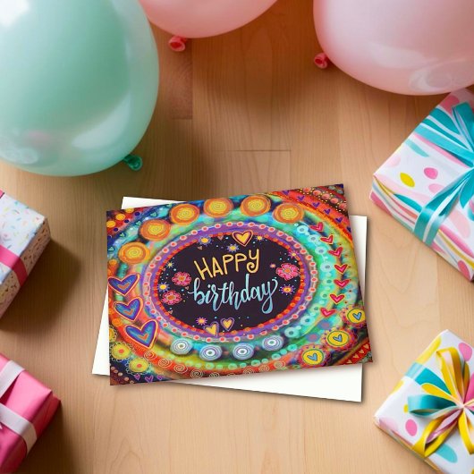 Gelukkige Verjaardag Kleurrijke Harten Modern Plez Kaart