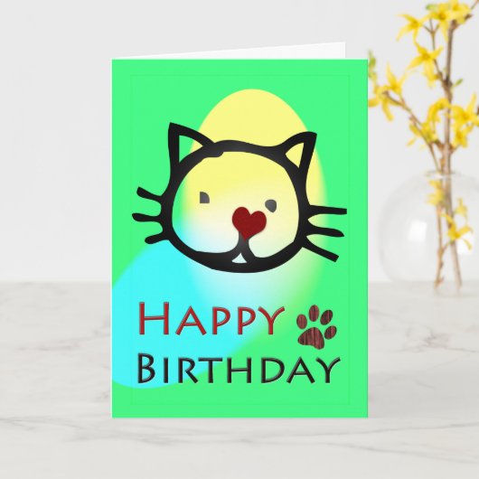 Gelukkige Verjaardag Kleurrijke Katten Paws Kaart (Gele Bloem)