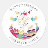 Gelukkige Verjaardag Kleurrijke Partij Custom Text Ronde Sticker (Voorkant)