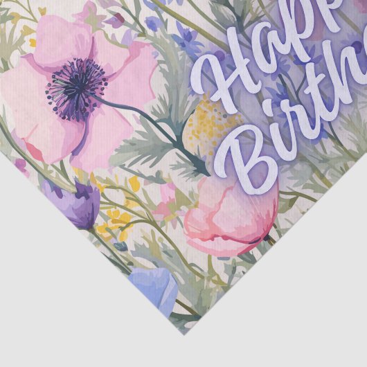 Gelukkige Verjaardag Kleurrijke Poppy Bloemen Tissuepapier (Detail)