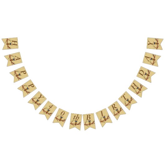 Gelukkige verjaardag kleurrijke uil op tak bruin vlaggetjes (Alle)