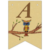 Gelukkige verjaardag kleurrijke uil op tak bruin vlaggetjes (Tweede vlag)