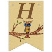 Gelukkige verjaardag kleurrijke uil op tak bruin vlaggetjes (Eerste vlag)