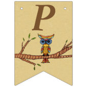 Gelukkige verjaardag kleurrijke uil op tak bruin vlaggetjes (Derde vlag)