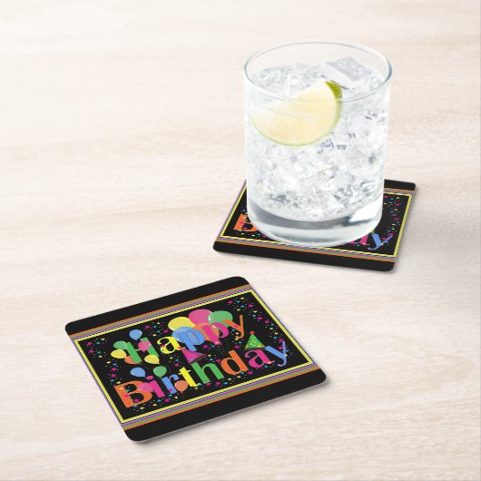 Gelukkige verjaardag kleurrijke viering kartonnen onderzetters (Insitu)