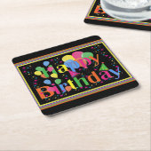 Gelukkige verjaardag kleurrijke viering kartonnen onderzetters (Schuin)