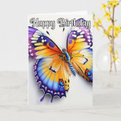 Gelukkige Verjaardag Kleurrijke Vlinder Illustrati Kaart (Gele Bloem)
