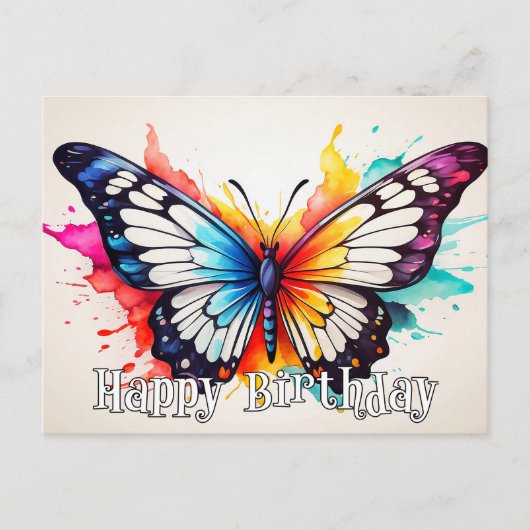 Gelukkige Verjaardag Kleurrijke Vlinder Waterverf  Briefkaart (Voorkant)