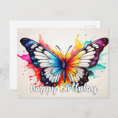 Gelukkige Verjaardag Kleurrijke Vlinder Waterverf  Feestdagenkaart (Voorkant / Achterkant)