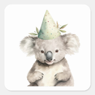 Gelukkige verjaardag Koala Beer Feesthoed Vierkante Sticker