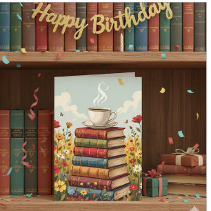 Gelukkige verjaardag   Koffie en boeken Kaart