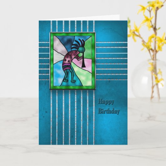 GELUKKIGE VERJAARDAG - KOKOPELLI - DE REEKS VAN DE KAART (Gele Bloem)