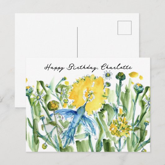 Gelukkige Verjaardag Kolibrie Bloemen Custom Briefkaart (Voorkant / Achterkant)