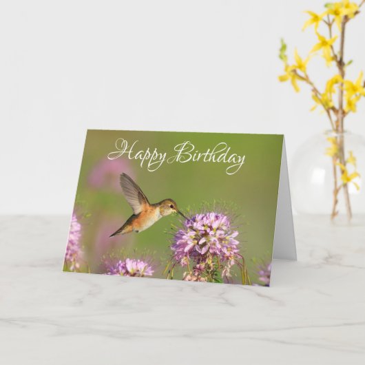 Gelukkige Verjaardag Kolibrie en Wilde Bloemen Kaart (Gele Bloem)