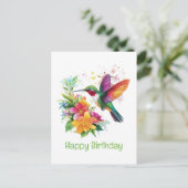 Gelukkige Verjaardag Kolibrie Tropische Bloemen Briefkaart (Staand voorkant)
