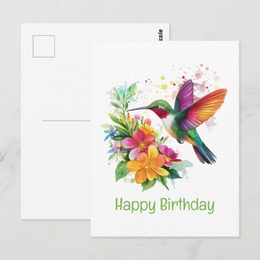 Gelukkige Verjaardag Kolibrie Tropische Bloemen Briefkaart (Voorkant / Achterkant)