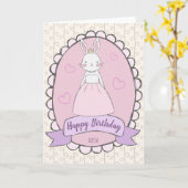 Gelukkige Verjaardag konijn prinses roze wit meisj Kaart (Gele Bloem)